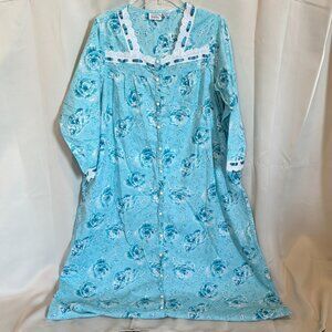 Only Necessities Womens Nightgown Medium Blue Rose Midi Coquette Cotton 18553
